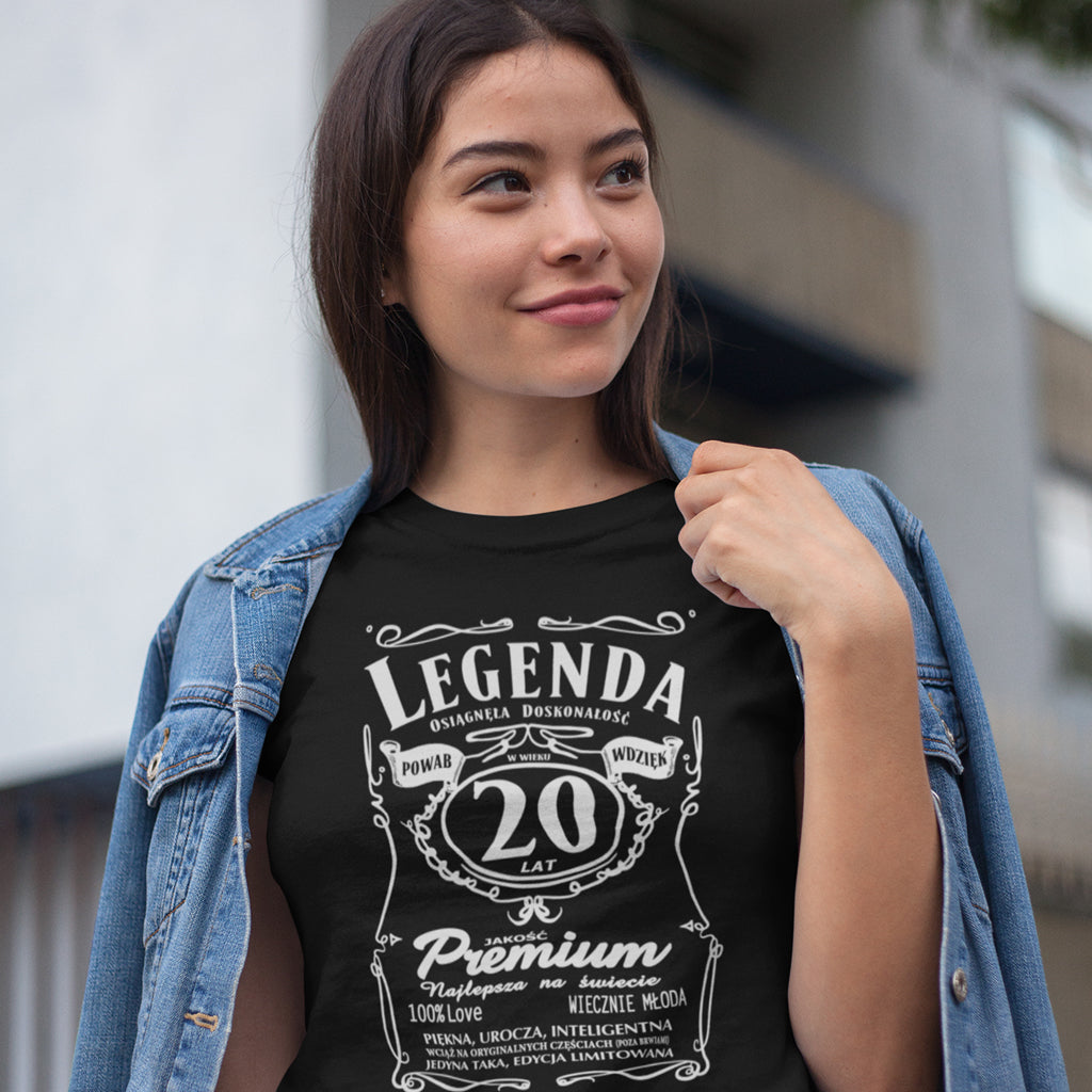 20 Urodziny DAMSKA - Legenda. Koszulka urodzinowa na 20 Lat dla kobiet inspirowana Jack Daniels