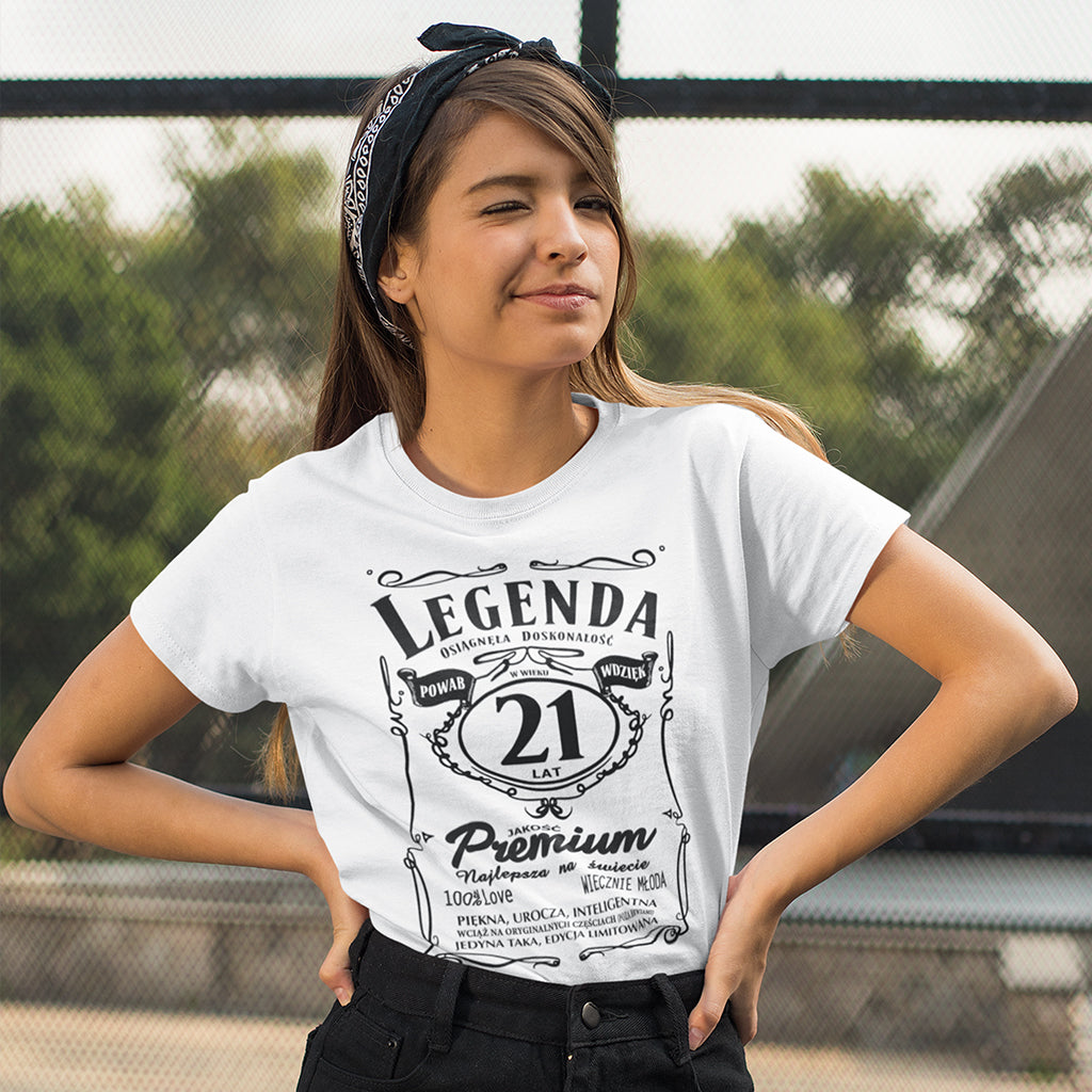 21 Urodziny DAMSKA - Legenda. Koszulka urodzinowa na 21 Lat dla kobiet inspirowana Jack Daniels
