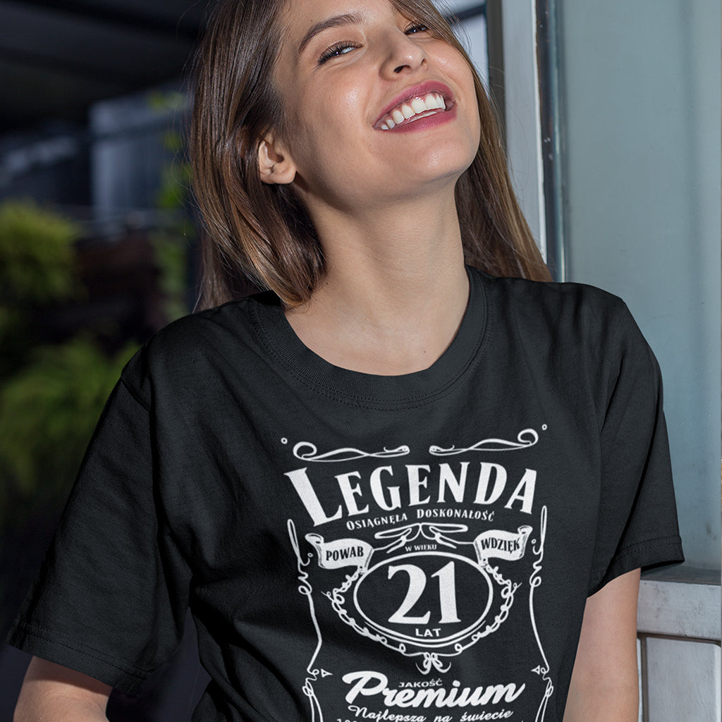 21 Urodziny DAMSKA - Legenda. Koszulka urodzinowa na 21 Lat dla kobiet inspirowana Jack Daniels
