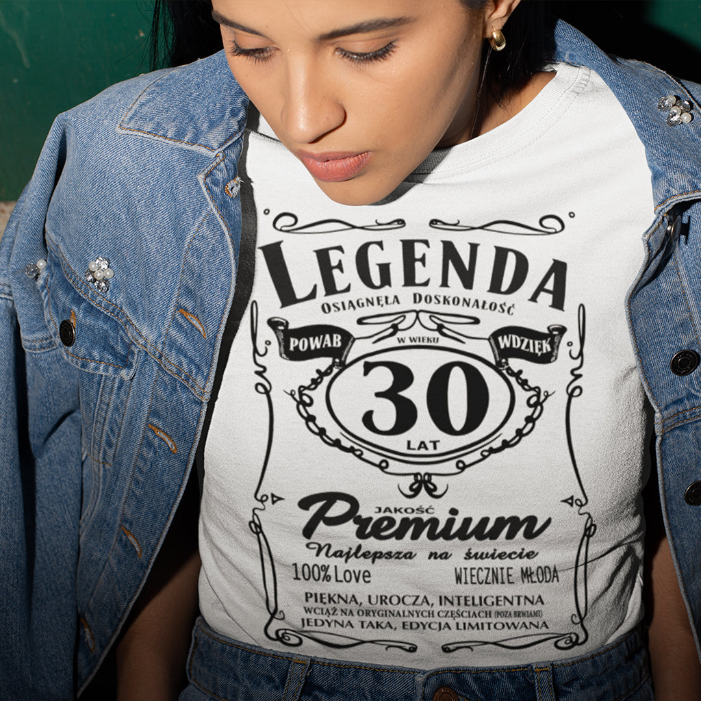 30 Urodziny DAMSKA - Legenda. Koszulka urodzinowa na 30 Lat dla kobiet inspirowana Jack Daniels
