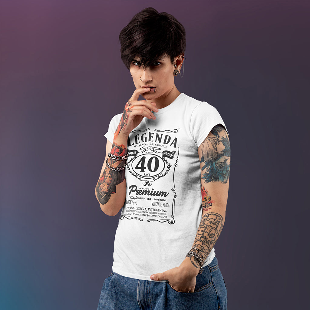 40 Urodziny DAMSKA - Legenda. Koszulka urodzinowa na 40 Lat dla kobiet inspirowana Jack Daniels