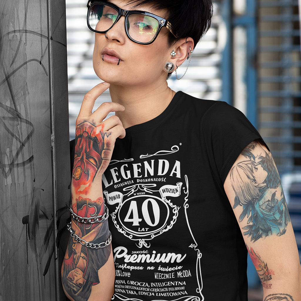 40 Urodziny DAMSKA - Legenda. Koszulka urodzinowa na 40 Lat dla kobiet inspirowana Jack Daniels
