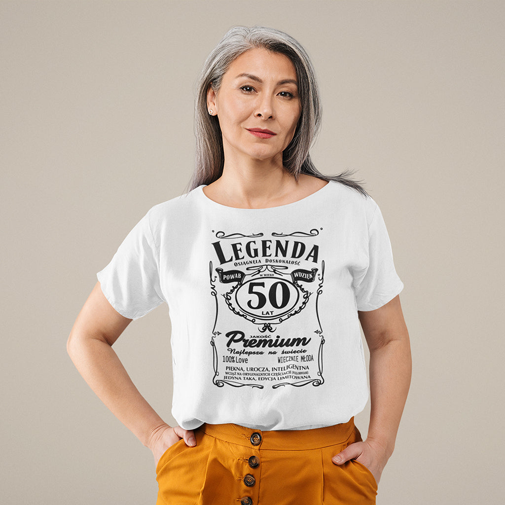 50 Urodziny DAMSKA - Legenda. Koszulka urodzinowa na 50 Lat dla kobiet inspirowana Jack Daniels