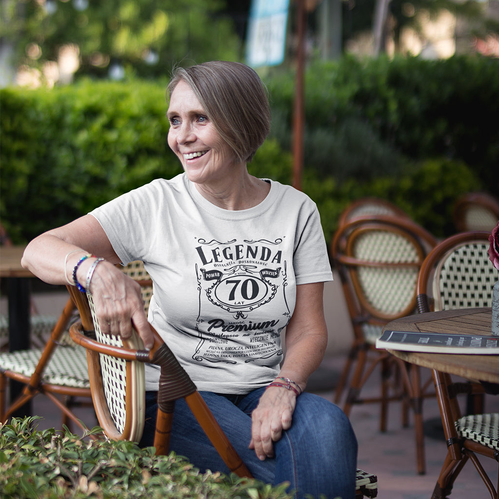 70 Urodziny DAMSKA - Legenda. Koszulka urodzinowa na 70 Lat dla kobiet inspirowana Jack Daniels