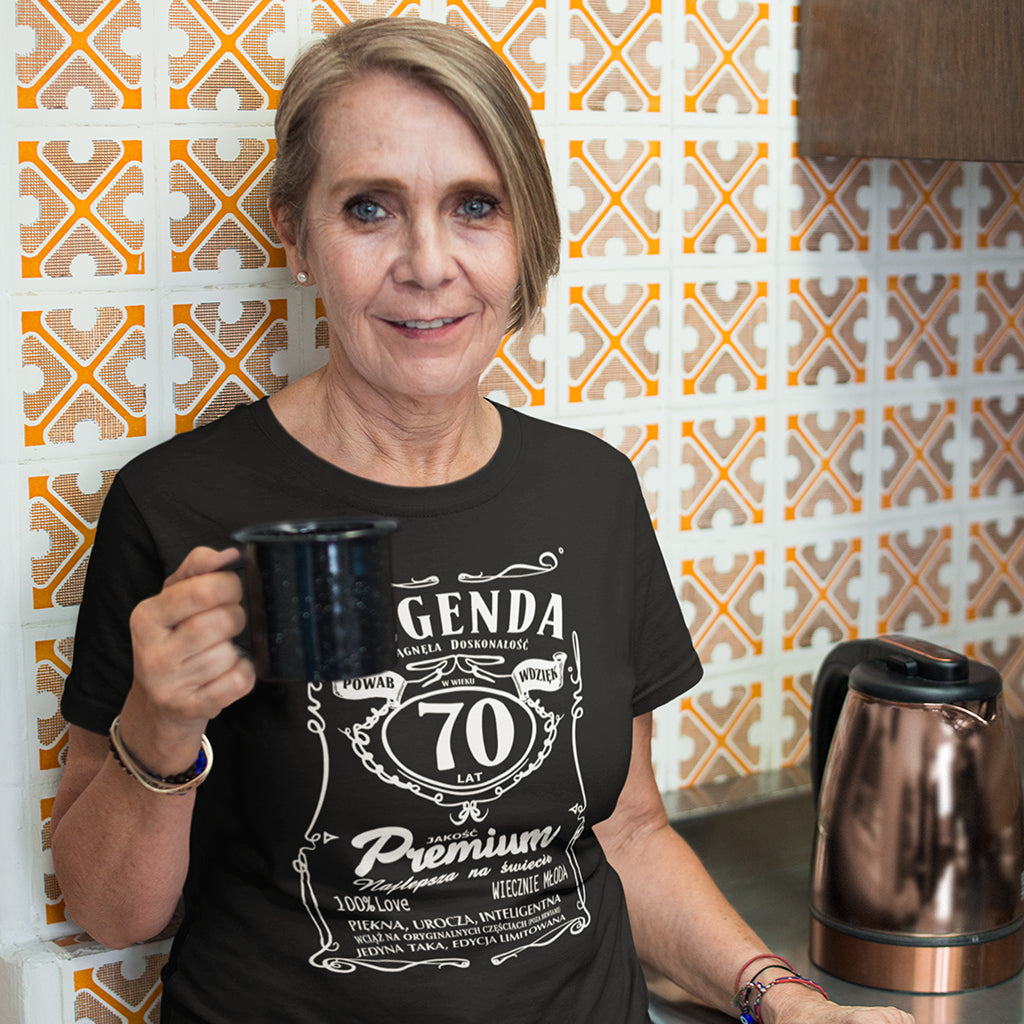 70 Urodziny DAMSKA - Legenda. Koszulka urodzinowa na 70 Lat dla kobiet inspirowana Jack Daniels