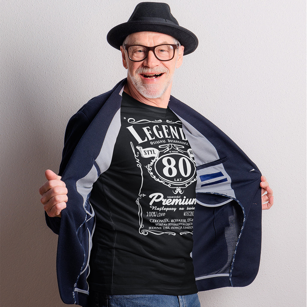 80 Urodziny - Legenda. Koszulka urodzinowa na 80 Lat dla mężczyzn inspirowana Jack Daniels