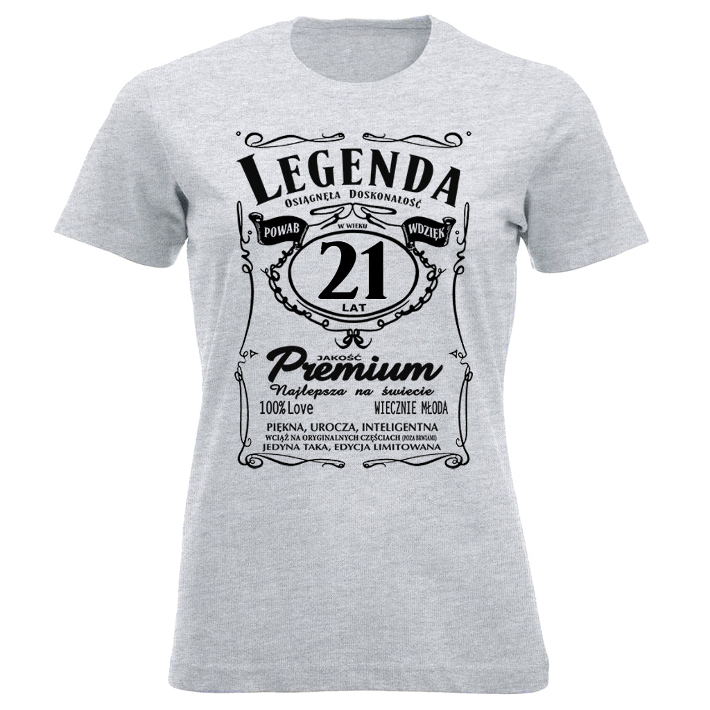 21 Urodziny DAMSKA - Legenda. Koszulka urodzinowa na 21 Lat dla kobiet inspirowana Jack Daniels