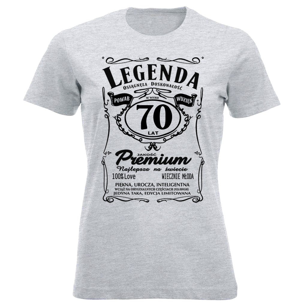 70 Urodziny DAMSKA - Legenda. Koszulka urodzinowa na 70 Lat dla kobiet inspirowana Jack Daniels