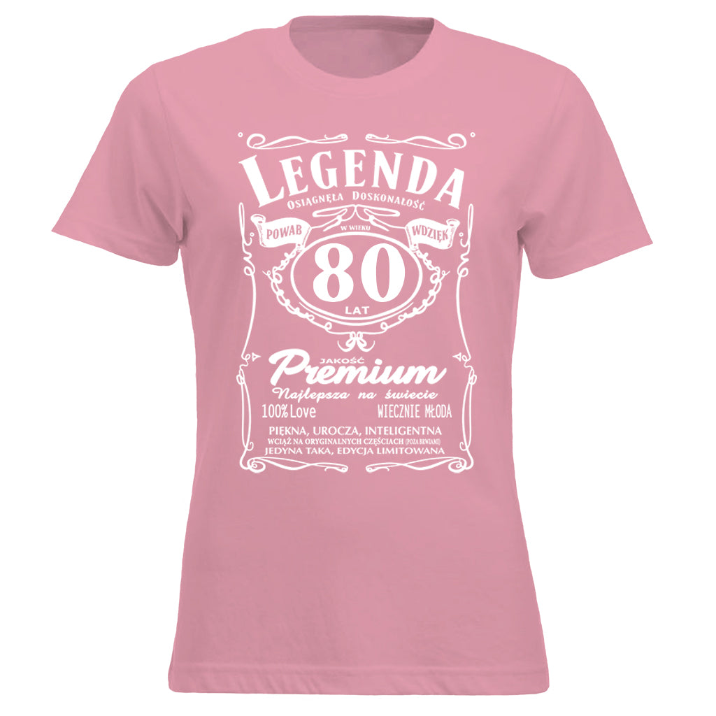 80 Urodziny DAMSKA - Legenda. Koszulka urodzinowa na 80 Lat dla kobiet inspirowana Jack Daniels