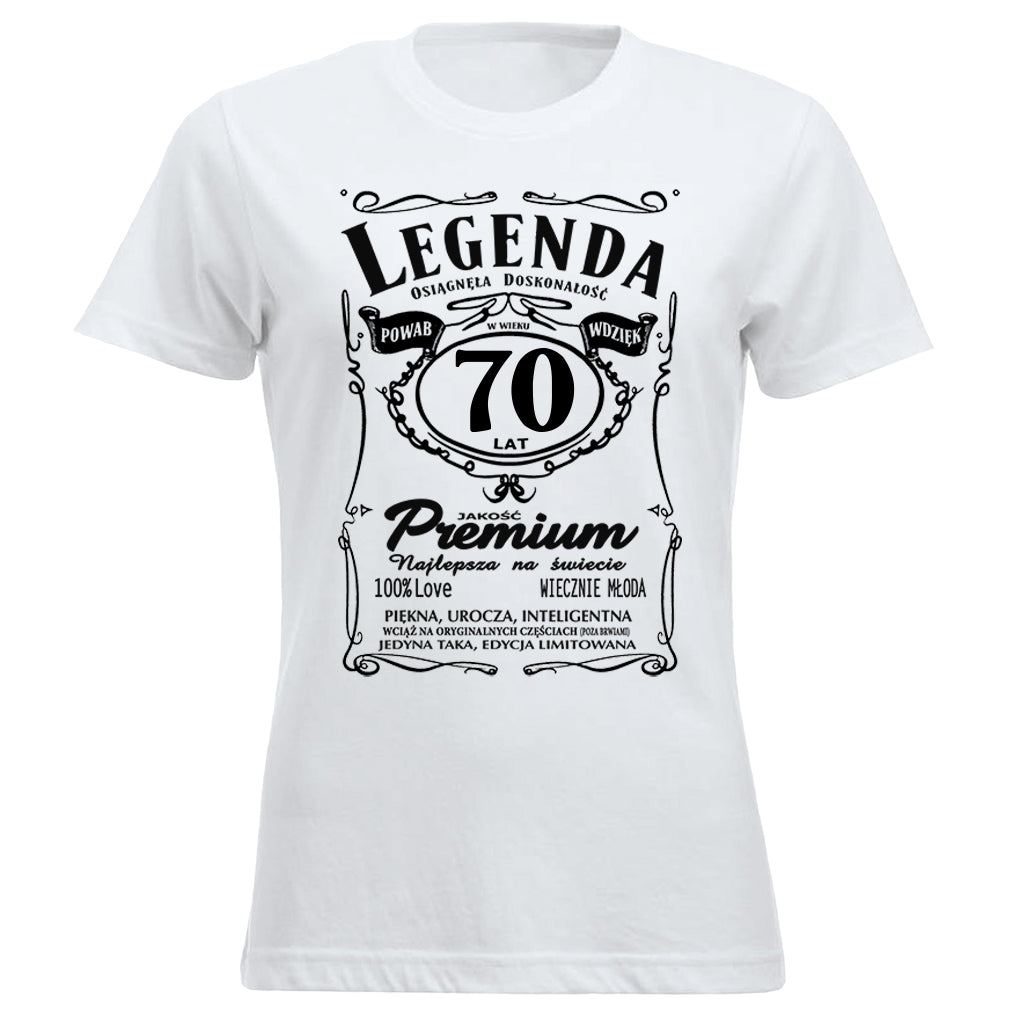70 Urodziny DAMSKA - Legenda. Koszulka urodzinowa na 70 Lat dla kobiet inspirowana Jack Daniels