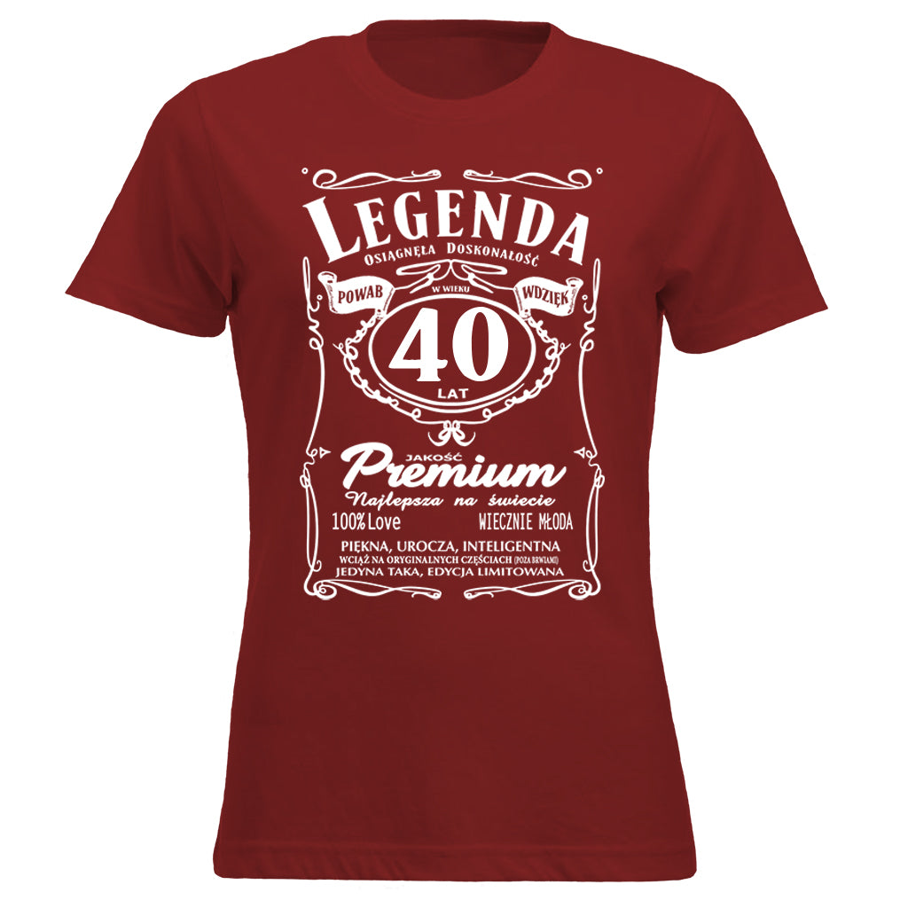 40 Urodziny DAMSKA - Legenda. Koszulka urodzinowa na 40 Lat dla kobiet inspirowana Jack Daniels