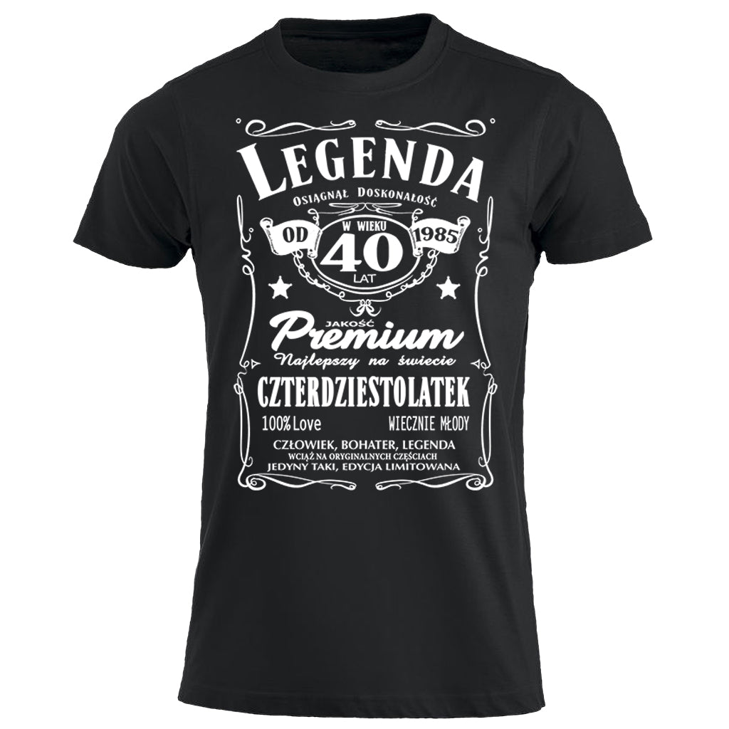 1985 - 40 Urodziny - Legenda. Koszulka urodzinowa na 40 Lat dla mężczyzn inspirowana Jack Daniels