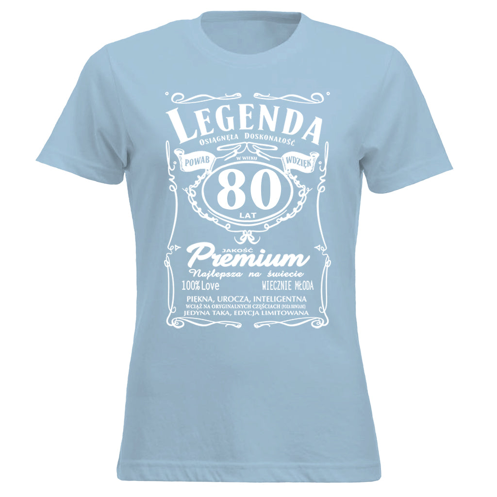 80 Urodziny DAMSKA - Legenda. Koszulka urodzinowa na 80 Lat dla kobiet inspirowana Jack Daniels