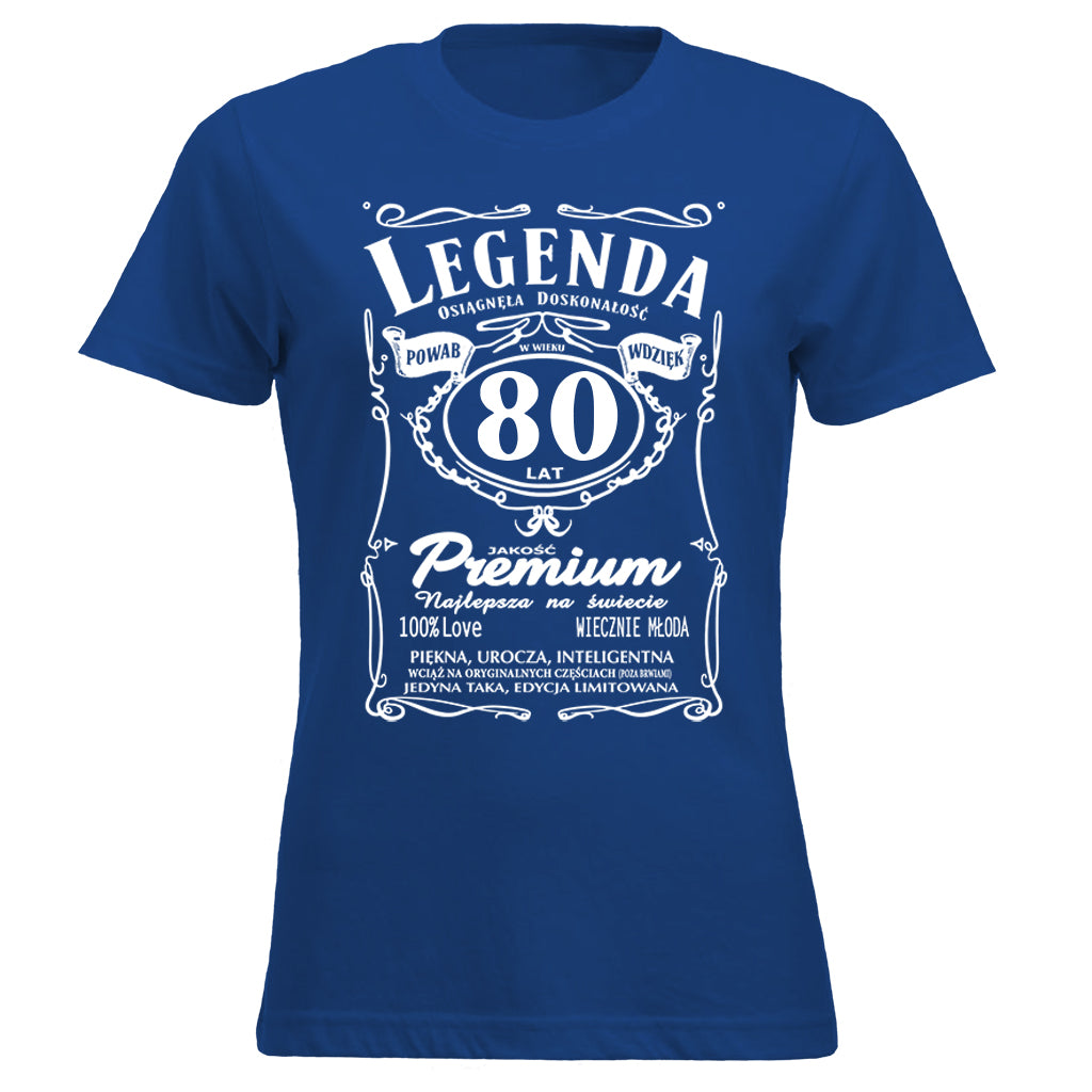 80 Urodziny DAMSKA - Legenda. Koszulka urodzinowa na 80 Lat dla kobiet inspirowana Jack Daniels