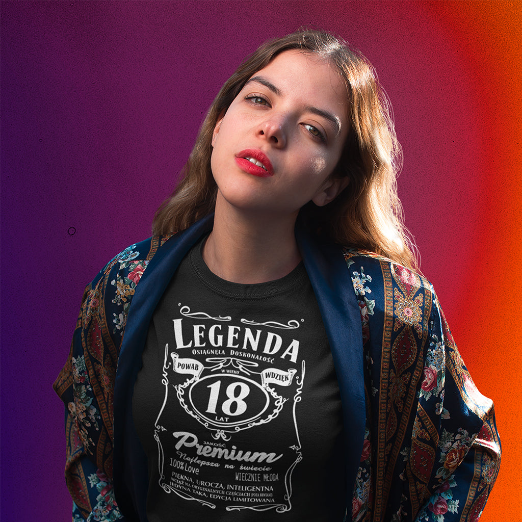 18 Urodziny DAMSKA - Legenda. Koszulka urodzinowa na 18 Lat dla kobiet inspirowana Jack Daniels
