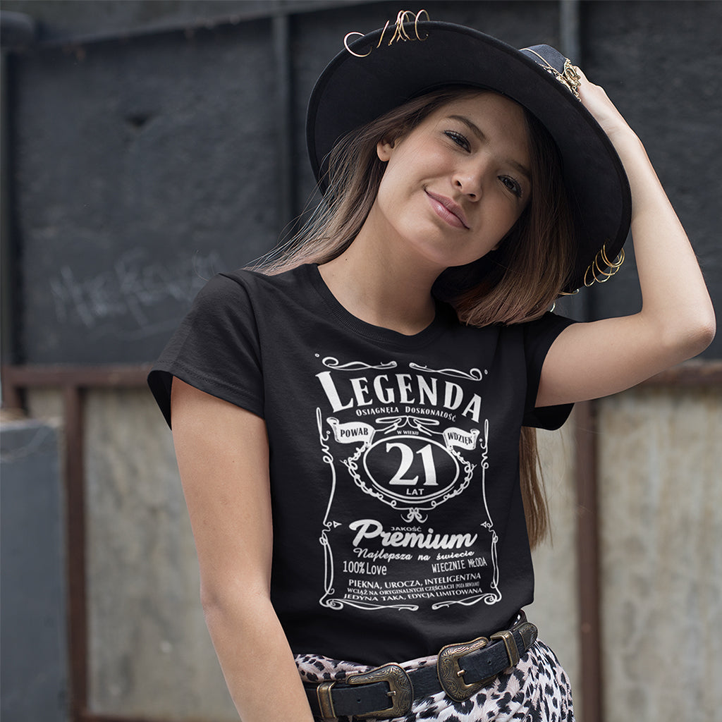 21 Urodziny DAMSKA - Legenda. Koszulka urodzinowa na 21 Lat dla kobiet inspirowana Jack Daniels