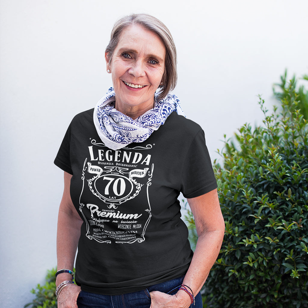 70 Urodziny DAMSKA - Legenda. Koszulka urodzinowa na 70 Lat dla kobiet inspirowana Jack Daniels
