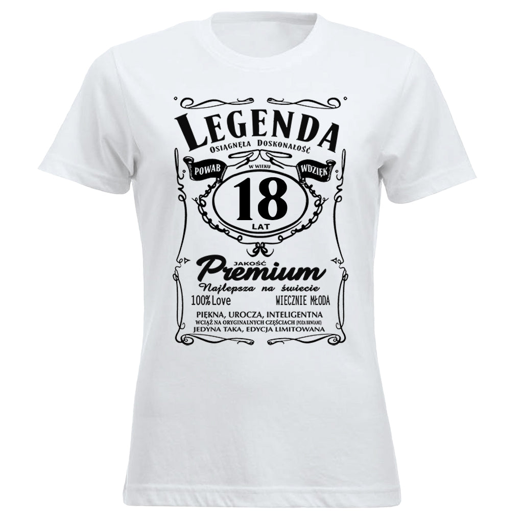18 Urodziny DAMSKA - Legenda. Koszulka urodzinowa na 18 Lat dla kobiet inspirowana Jack Daniels