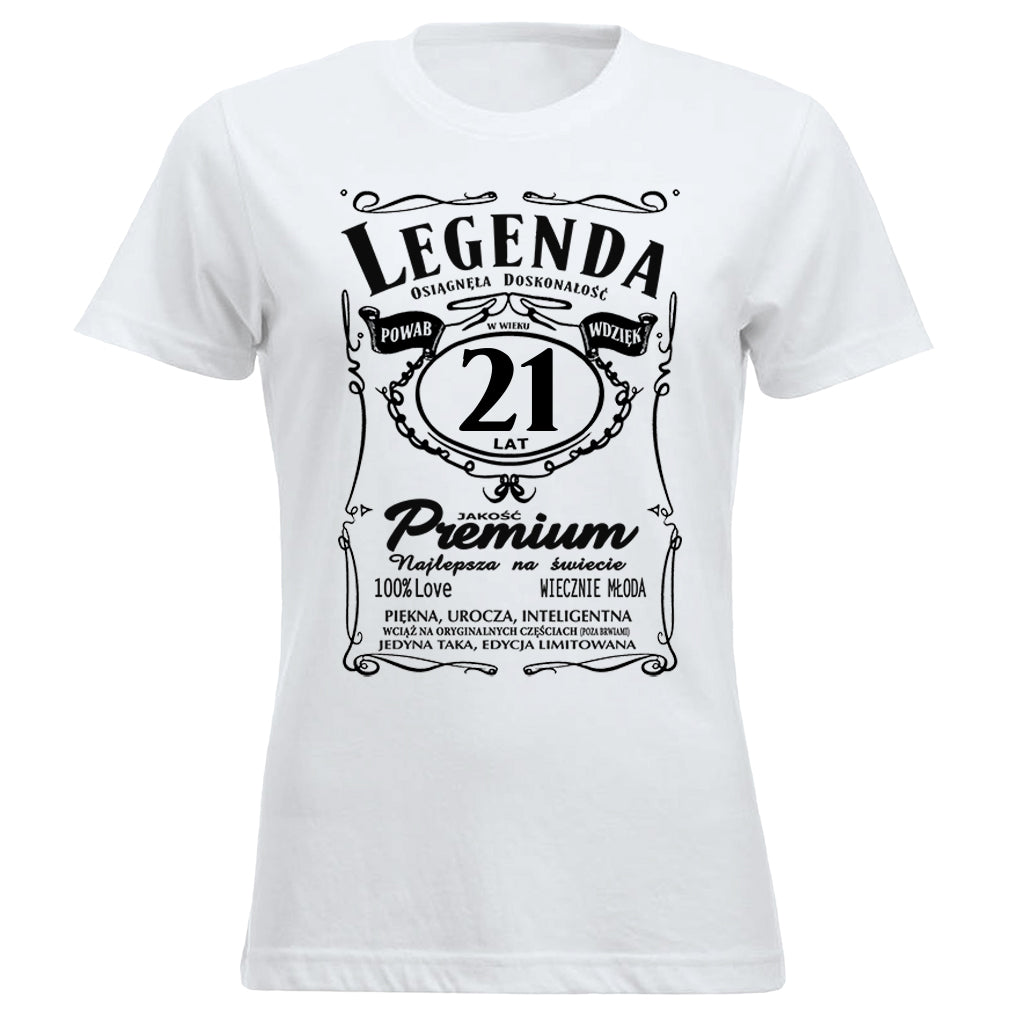21 Urodziny DAMSKA - Legenda. Koszulka urodzinowa na 21 Lat dla kobiet inspirowana Jack Daniels