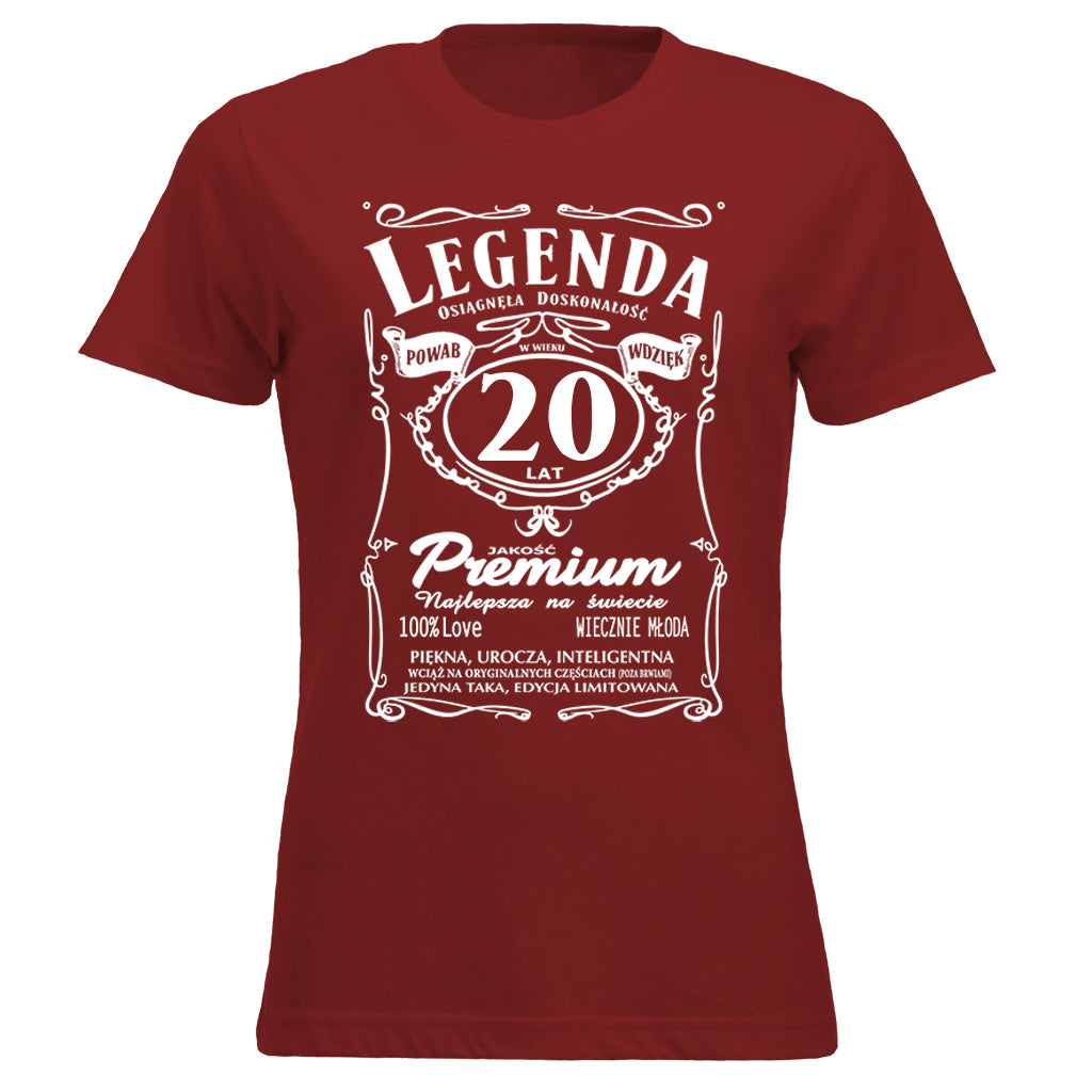 20 Urodziny DAMSKA - Legenda. Koszulka urodzinowa na 20 Lat dla kobiet inspirowana Jack Daniels