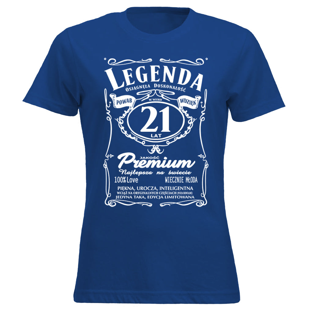 21 Urodziny DAMSKA - Legenda. Koszulka urodzinowa na 21 Lat dla kobiet inspirowana Jack Daniels