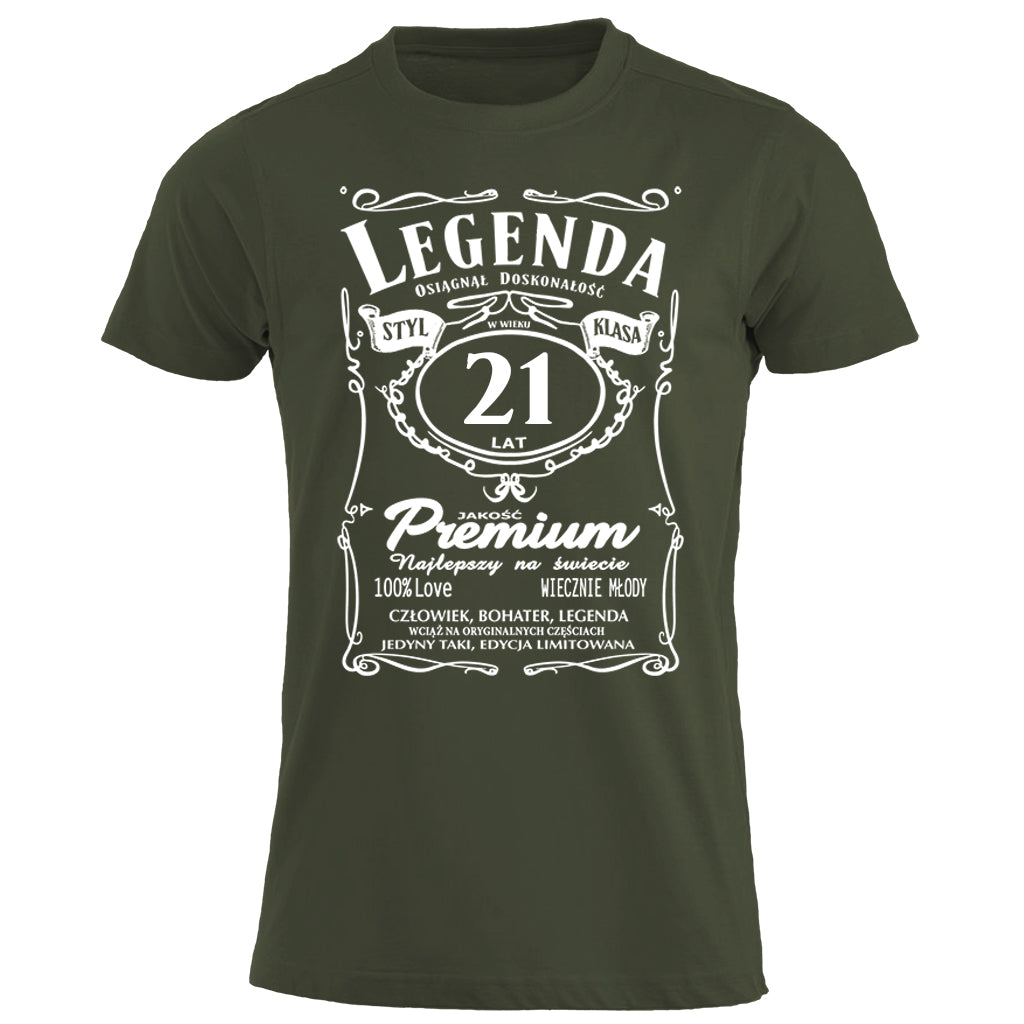 21 Urodziny - Legenda. Koszulka urodzinowa na 21 Lat dla mężczyzn inspirowana Jack Daniels