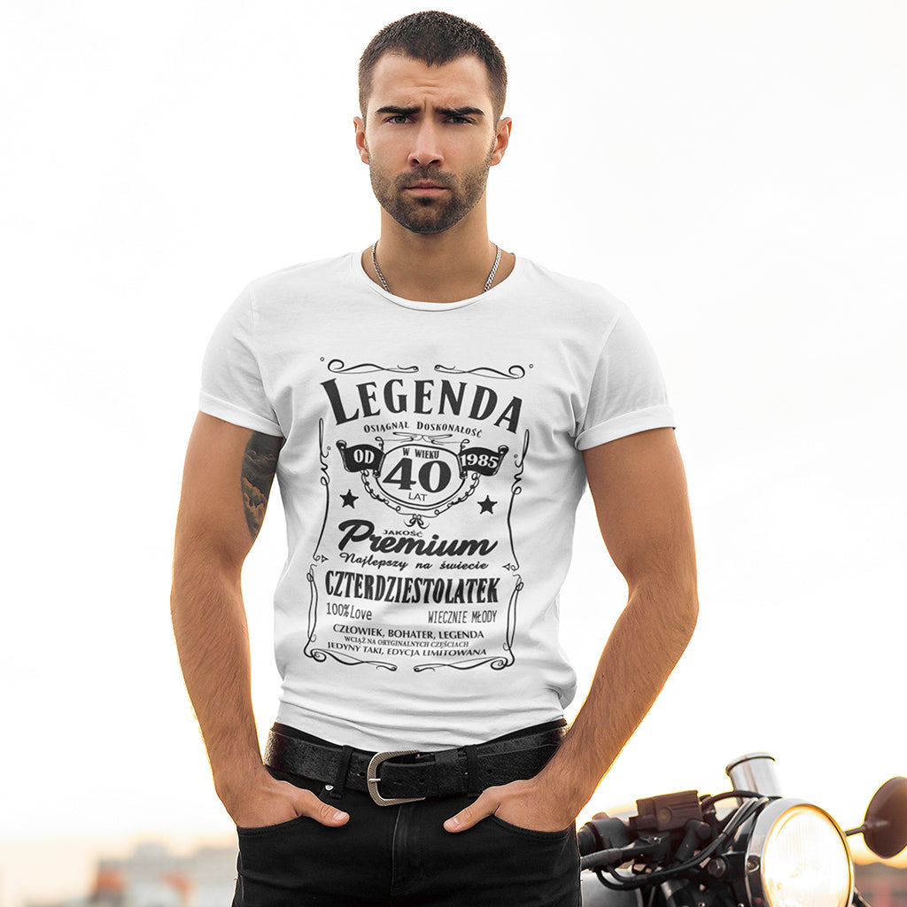 1985 - 40 Urodziny - Legenda. Koszulka urodzinowa na 40 Lat dla mężczyzn inspirowana Jack Daniels