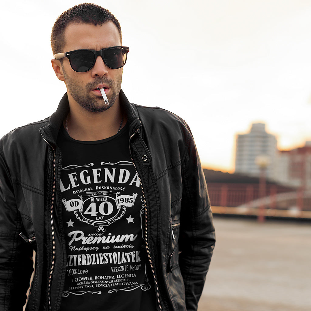 1985 - 40 Urodziny - Legenda. Koszulka urodzinowa na 40 Lat dla mężczyzn inspirowana Jack Daniels